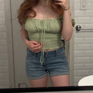 Green off shoulder top